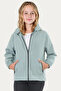 Girl's Mint Green Lined Water and Windproof Hooded Raincoat with Double Zipper Pockets