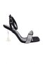 5162-23Y Women's Twisted Silver Stone Ankle Strap Heeled Shoes Black Satin