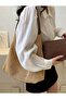 Women's Brown Mesh Braided Leather Shoulder Bag with Handle Detail and Puppy - 2