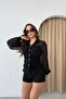Button Detailed Sleeves Chiffon Blouse Black - 4