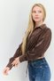 Women Surplice Neckline Long Sleeves Textured Blouse, Dark Brown - 2