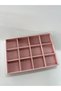 Domestic Production Suede Fabric Pink Color 34 Cm / 24 Cm 12 Compartment Drawer Inside Jewelry Stand - 4