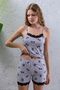 Women's Strappy Shorts Lace Detailed Patterned Pajama Set Gray - 2031 - 3