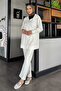 White Stone Detailed Zippered Large Size Hijab Cardigan Trousers Double Set - 2