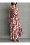 Women's Burgundy Patterned Shirt Collar Summer Maxi Dress - 3