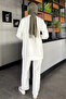White Stone Detailed Zippered Large Size Hijab Cardigan Trousers Double Set - 4