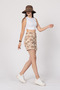 Women's Summer Brown Shorts & Bermuda Elastic Waist and Buttoned Denim Gabardine Pockets High Waist 30160 - 3