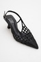 Heaven Black Knitted Open Back Women's Low Heeled Shoes - 3