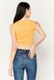 Women Ribbed Neck Sleeveless Textured Tank Top, Yellow - 2