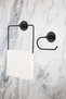 Black Round Adhesive Square Towel Holder / Outdoor Toilet Roll Holder 2-Piece Bathroom Set