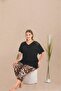 Short Sleeve, V-Neck Leopard Print Capri Leggings Oversize Women's Pajama Set - 2
