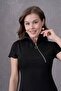 Modern Style Straight Cut Zipper Design Black Midi Length Dress 2175 - 6