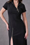 Modern Style Straight Cut Zipper Design Black Midi Length Dress 2175 - 8