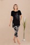 Women's Pajama Set with Short Sleeve Floral Capri Leggings - 2