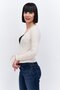 Women Surplice Neck Long Sleeve Knitted Top, Beige - 4