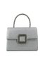 Women's Silver Silvery Stone Buckle Detailed Portfolio Stone Handle Evening Dress Bag - 4