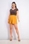 Women Belted Plain Shorts, Mustard - 2