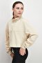 Women Cropped Plain Long Sleeves Sweater, Beige - 4