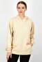 Women Hooded Front Pocket Plain Sweatshirt, Beige