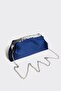 Navy Blue Satin Silver Sequin Detailed Clutch Evening Dress Bag - 4