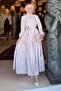 Floral Print Modest Dress Powder 502 - 5