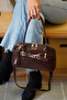 Women's Shoulder and Crossbody Bag with Belt Detail, Brown Vegan Leather, Zipper Closure, Gold Accessories, Medium Size
