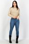 Women Mock Neck Long Sleeves Textured Blouse, Beige - 4