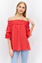 Women Off Shoulder Neck Short Sleeves Textured Blouse, Red