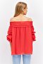 Women Off Shoulder Neck Short Sleeves Textured Blouse, Red - 2
