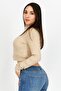 Women Mock Neck Long Sleeves Textured Blouse, Beige - 2