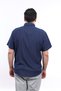 Men's Large Size Navy-Black Indigo Oxford Cotton Button Collar Pocket Short Sleeve Shirt KK-8021-TSS - 3