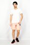 Men Sportswear Fit Drawstring Textured Training Shorts, Peach - 4