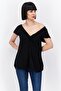 Women Petite V-neck Short Sleeve Solid Shirt, Black
