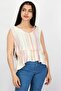 Women V-neck Sleeveless Stripe Blouse, Multicolor