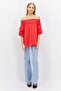 Women Off Shoulder Neck Short Sleeves Textured Blouse, Red - 4