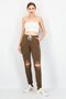 Women Regular Fit Shredded Sweatpants, Tan - 3