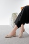 Dabrie Beige Cross Buckle (4 cm Heeled) Pointed Toe Ballerina Shoes - 4