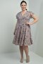 Double Breasted Collar Sleeve Flounce Lined Large Size Printed Linen Dress - 2