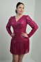 Women's Front Back V Neck Lined Draped Long Sleeve Plus Size Pulpayet Dress - 3