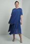 Women's Short Flounce Sleeve Lined Stone Detailed Large Size Chiffon Midi Dress - 3