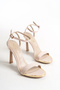 Silvia Women's Round Toe Ankle Strap Heeled Sandals Beige