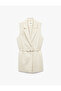Lined Double Breasted Sleeveless Belted Long Blazer Vest - 3
