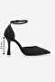 Black Satin Livon Stiletto - Pointed Toe and Ankle Strap Stone Detailed High Heels - 8