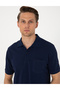 Navy Blue Regular Fit 100% Cotton Pocket Buttoned Polo Collar Basic T-Shirt 50306552-Vr033 - 2