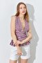 Women's Burgundy Front Back V Waist Draped Peplum Blouse - 3