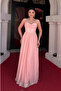 Glitter Tulle Fabric Back Drawstring Evening Dress - Powder