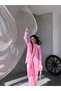 Women's Blazer Jacket Suit with Shawl Detail, Double Breasted, Powder Color - 6