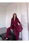 Women's Shawl Detailed Double Blazer Jacket Set Burgundy - 5