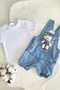 Girl Boy Baby Jean Denim Salopet Jumpsuit Set of 2 with Teddy Bear Toy Denim Summer Wear - 3