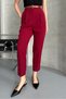 Women's Narrow Leg Pleated Belted Seasonal Fabric Trousers Burgundy - 6